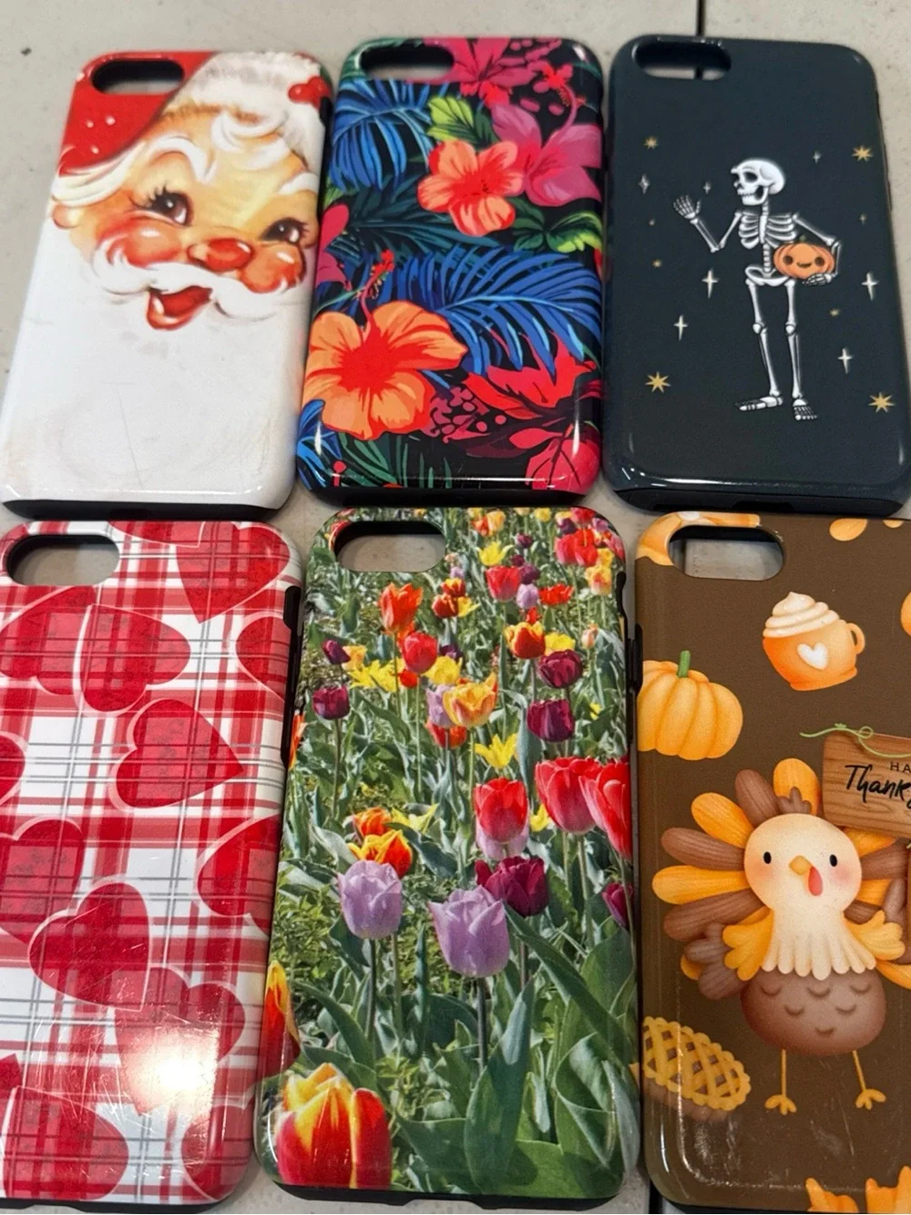 6 holiday themed iphone se phone cases santa flowers thanksgiving hearts pumpkin